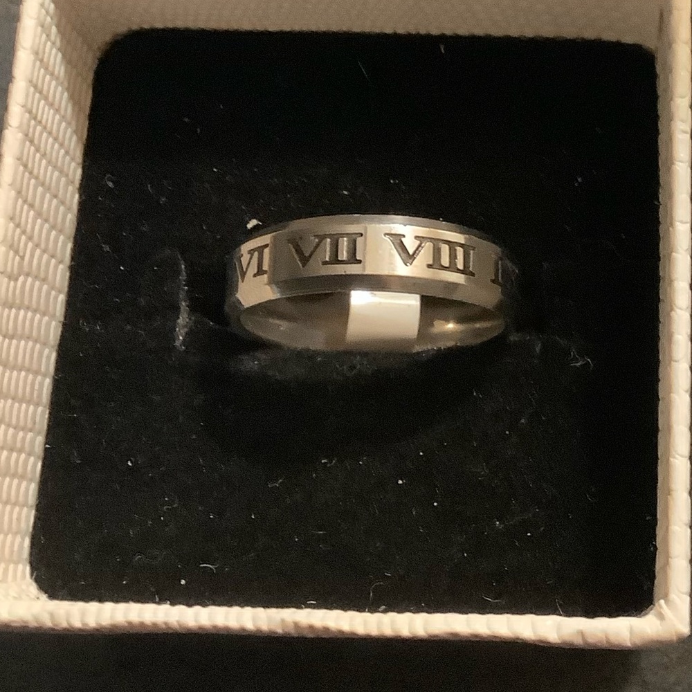 BN Stainless Steel Silver Greek Numbers Ring